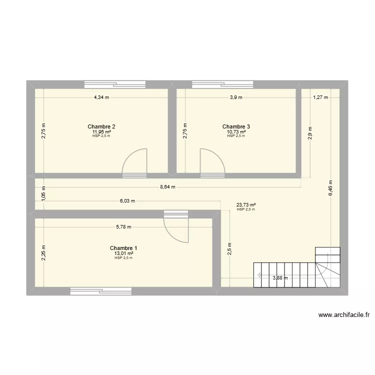 gainable wfc. Plan de 4  et 59 m²