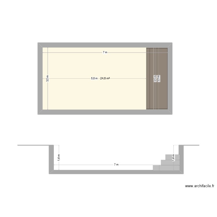 Plan en coupe piscine 7 X 3.5. Plan de 1 pièce et 25 m2