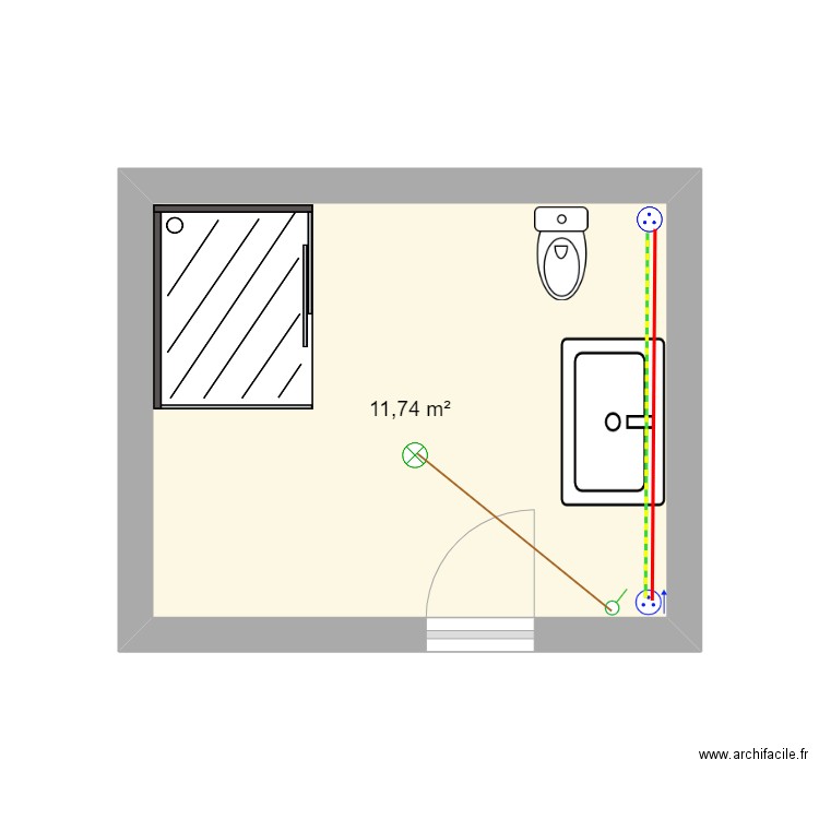 salle de bain. Plan de 1 pièce et 12 m2