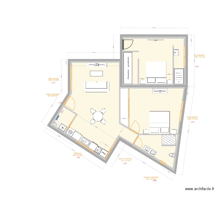plan aure 7. Plan de 6 pièces et 154 m2
