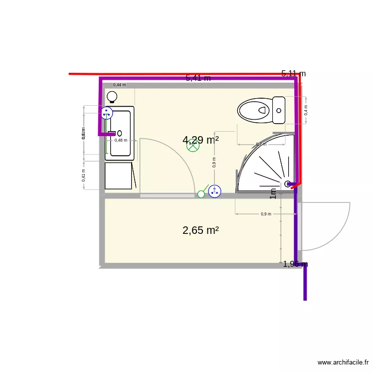 sdb. Plan de 2  et 7 m²