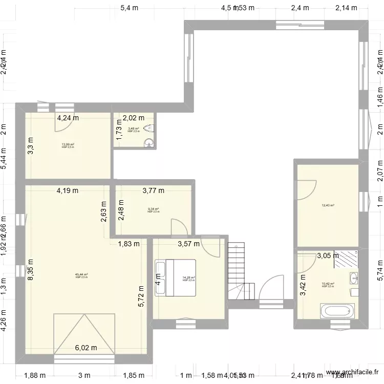 Projet avec grand décrochement à l'arriere V3. Plan de 7 Pièces et 109 m² Projet avec grand décrochement à l'arriere V3. Plan de 7 Pièces et 109 m²