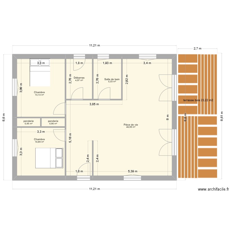 chalet madrier côté. Plan de 7 pièces et 83 m2