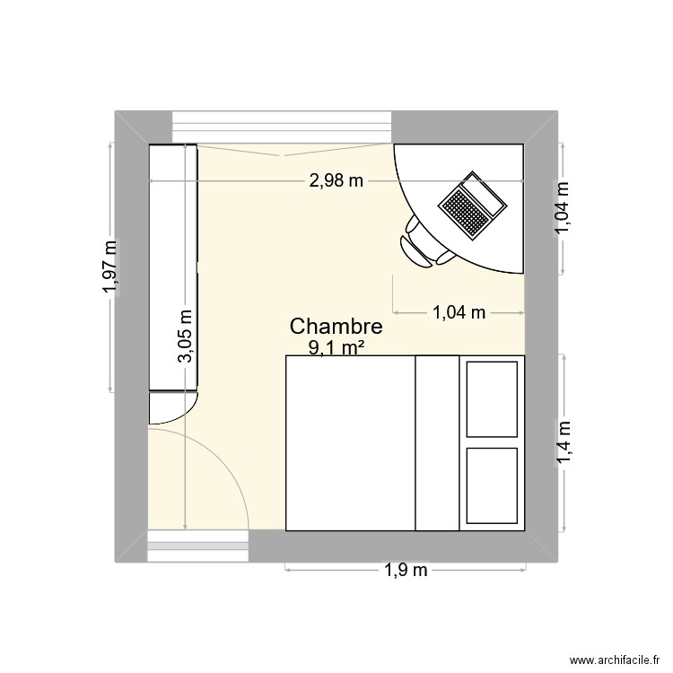 Chambre Loulou. Plan de 1 pièce et 9 m2