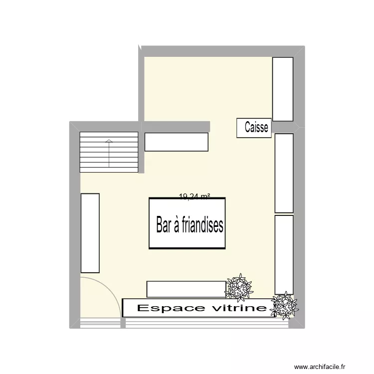 boutique. Plan de 1  et 19 m²