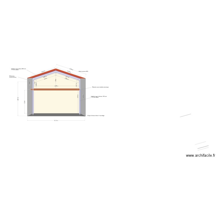 Coupe. Plan de 4 pièces et 19 m2