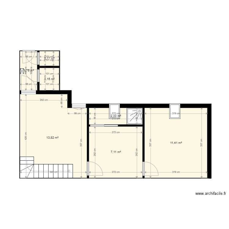 11 Géricault  6ème cour  Existant. Plan de 7 pièces et 38 m2