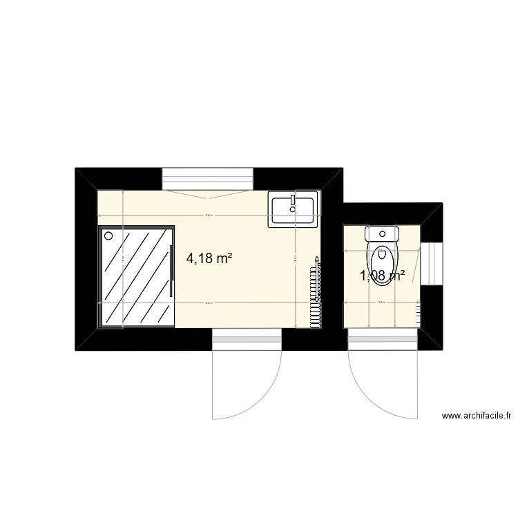 projet Blanchetière - Existant. Plan de 2 pièces et 5 m2