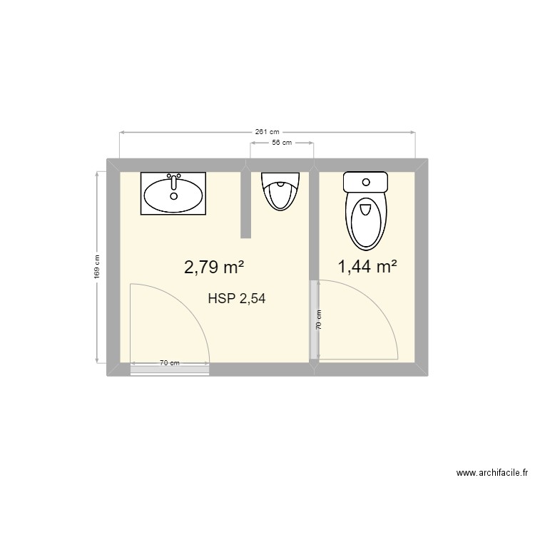 KYRIAD NIORT WC. Plan de 2 pièces et 4 m2