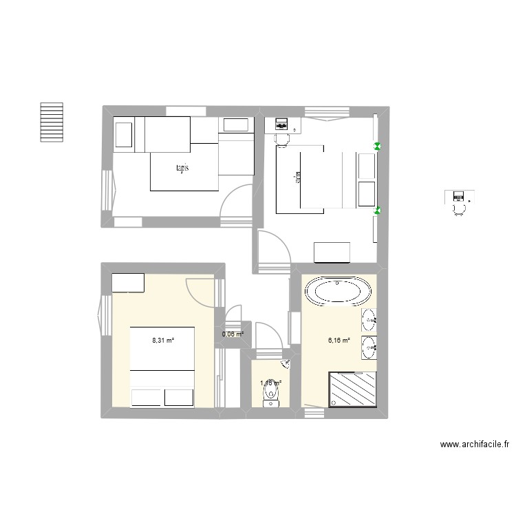 1er etage plan. Plan de 4 pièces et 16 m2