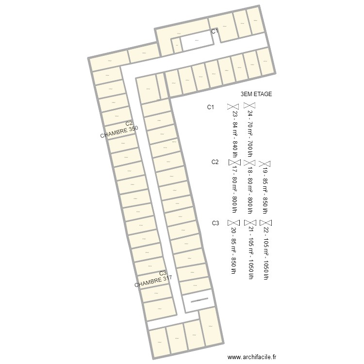 ADEF SAINT GRATIEN 3EM. Plan de 55 pièces et 885 m2