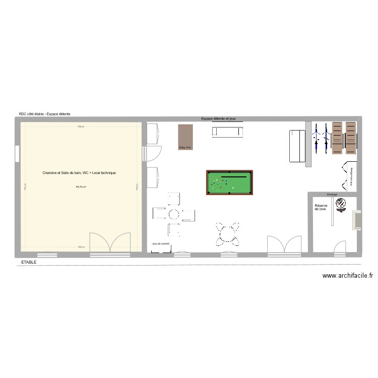 Aménagement étable 27-08. Plan de 1 pièce et 56 m2