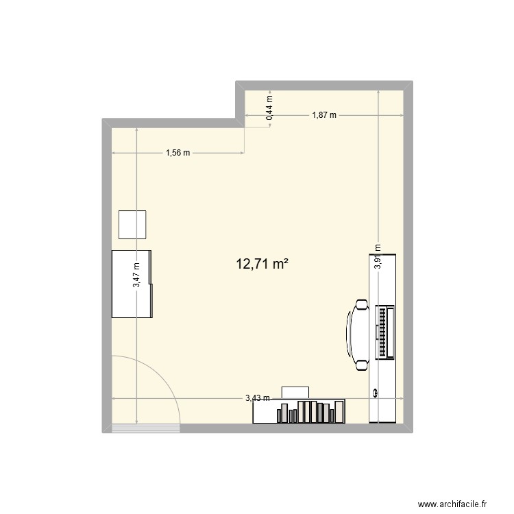 Plan 1. Plan de 1 pièce et 13 m2