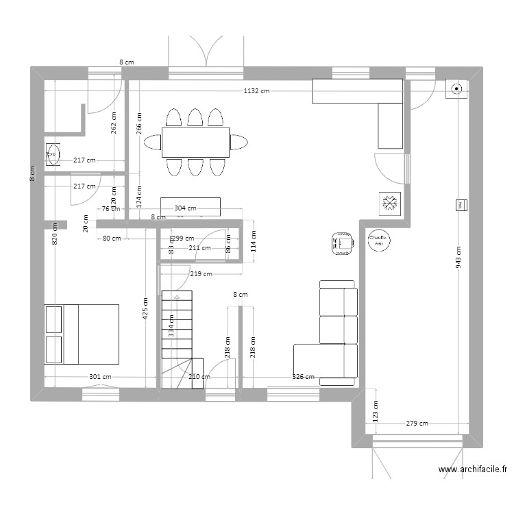 maison 4 ch dont 1 en bas. Plan de 1 pièce et 94 m2