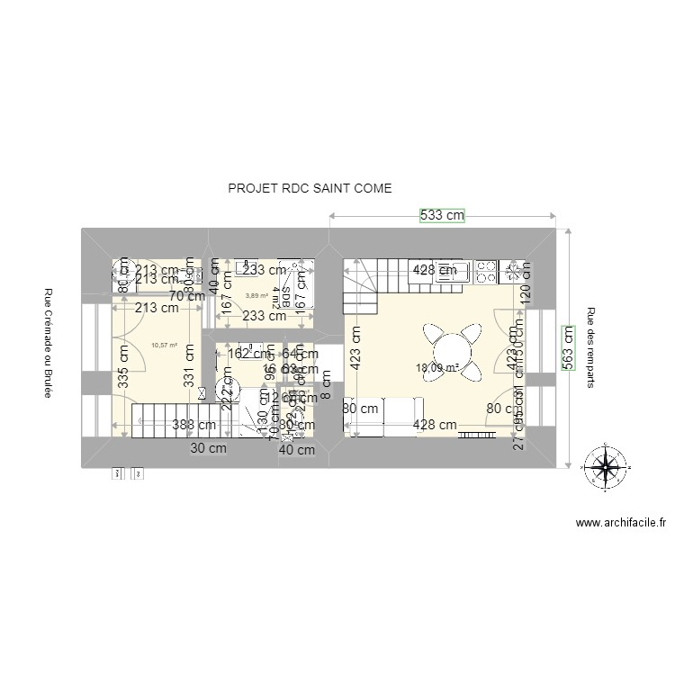 Projet RDC Saint Côme bon bis. Plan de 5 pièces et 36 m2