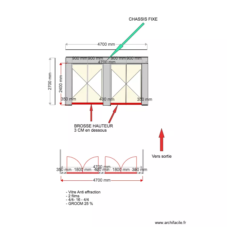 PORTES SALLE EXTERIEURE. Plan de 