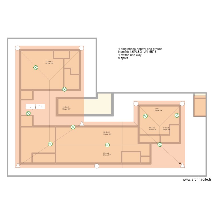 eclairage grenier rev0. Plan de 18 pièces et 494 m2