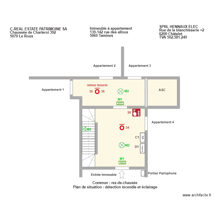 tamines crez. Plan de 3 pièces et 64 m2