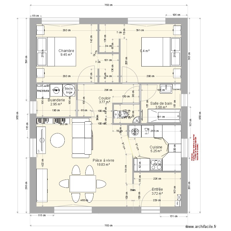 Projet 9 7m50 Garage et Appartement. Plan de 0 pièce et 0 m2