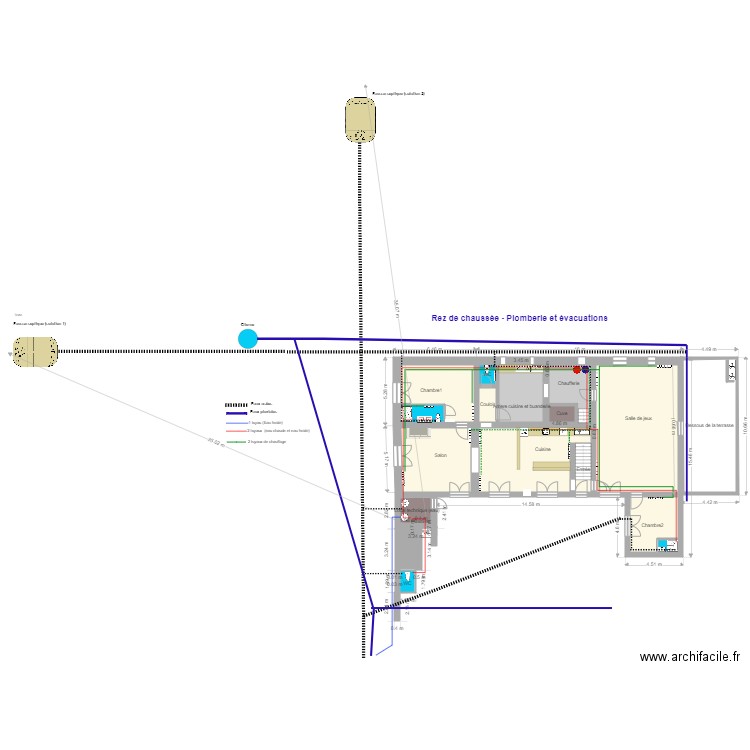 La  plaine  Rez de chausséec  plomberie et évacuations. Plan de 0 pièce et 0 m2