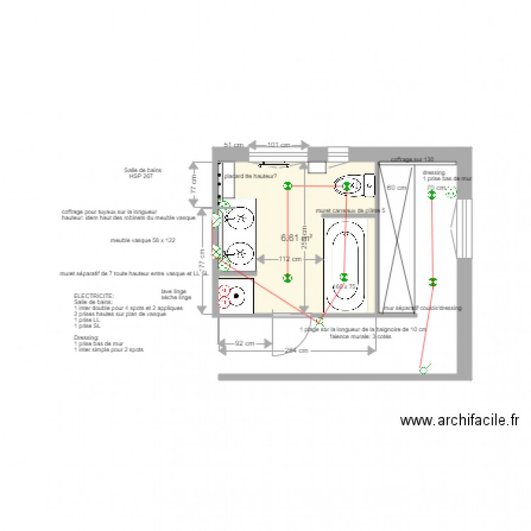 Plan électrique salle de bains Asnières 9 juin 2017. Plan de 0 pièce et 0 m2