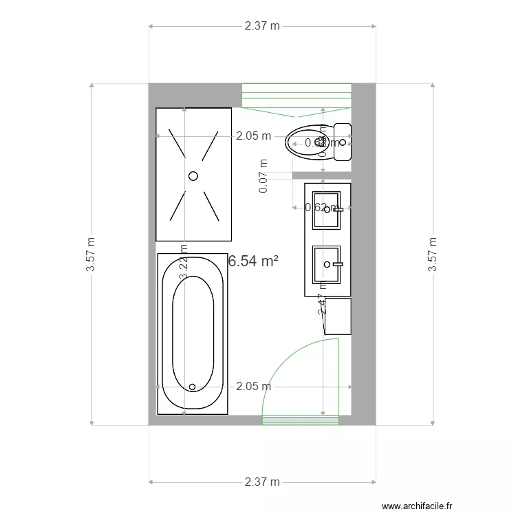 Salle de bain 2. Plan de 