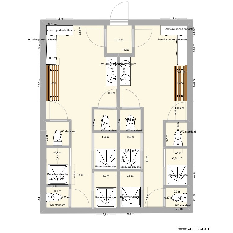 Changing Room. Plan de 4 pièces et 8 m2