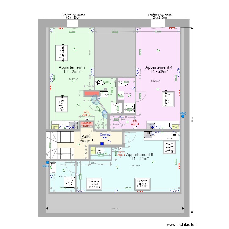 Pasteur Etage 3 k Elec. Plan de 14 pièces et 126 m2