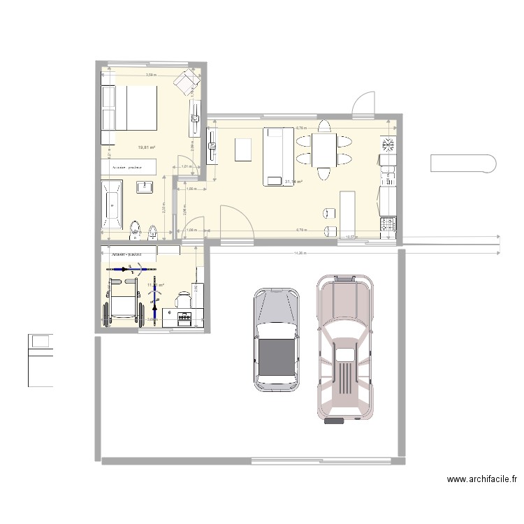 bicentenaria sin cochera version 2. Plan de 3 pièces et 62 m2