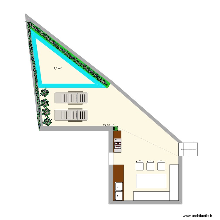 Jardin new. Plan de 2 pièces et 38 m2