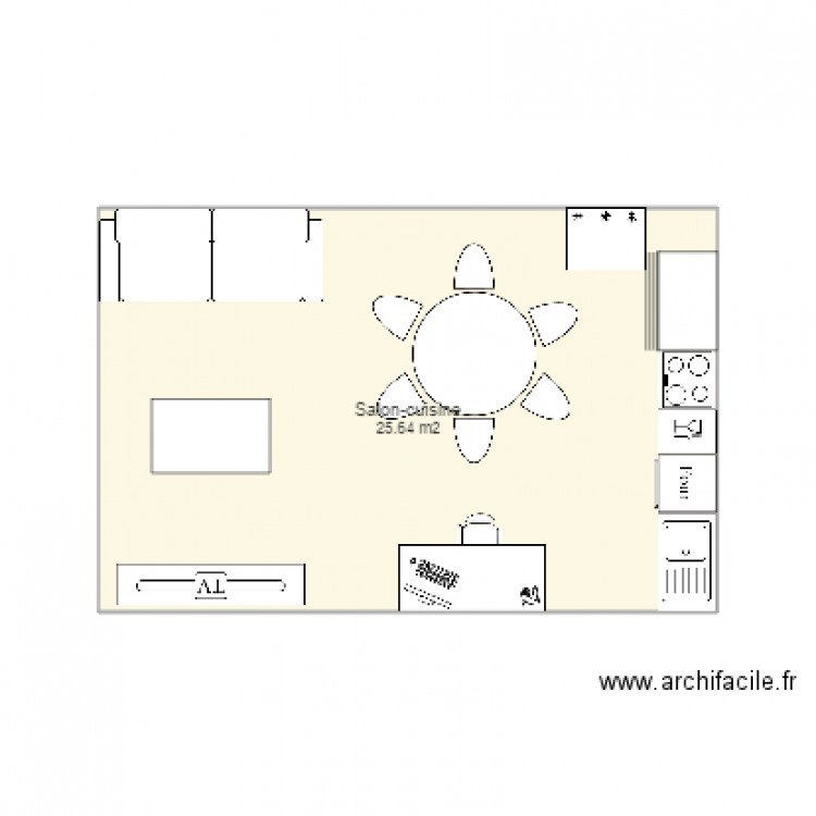 Salon cuisine. Plan de 0 pièce et 0 m2