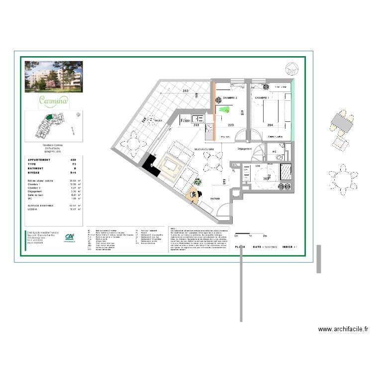 APPARTEMENT CARMINA T3 JANETH V3. Plan de 12 pièces et 80 m2