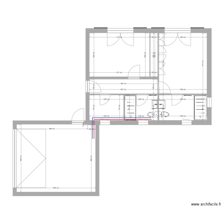 Péri RDC Chambres et SDB projection rénovation. Plan de 0 pièce et 0 m2