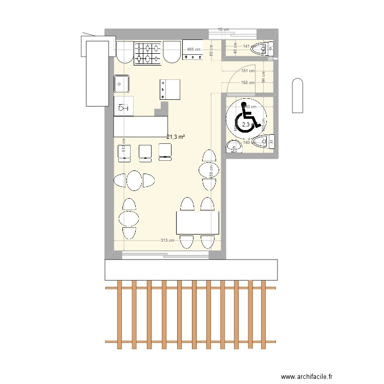 ASSIA BAR. Plan de 2 pièces et 24 m2