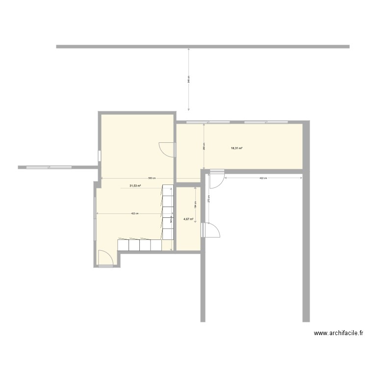 Projet travaux 2022 option 2. Plan de 3 pièces et 55 m2