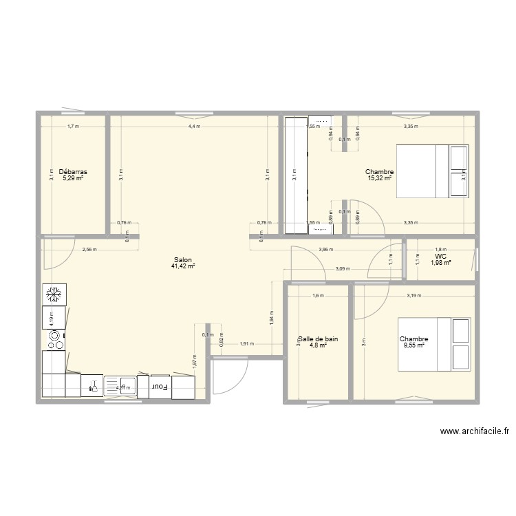 Chalet corse. Plan de 6 pièces et 78 m2