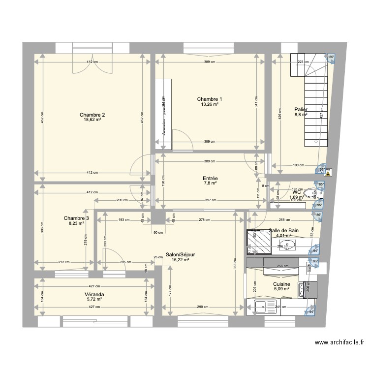 Tresch 6B editable. Plan de 10 pièces et 89 m2