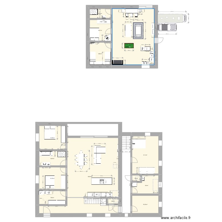 Anis fini. Plan de 14 pièces et 242 m2