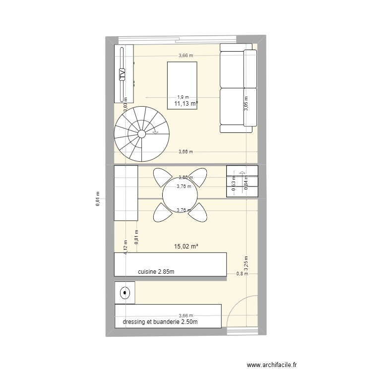 atelier appt n°2. Plan de 5 pièces et 38 m2