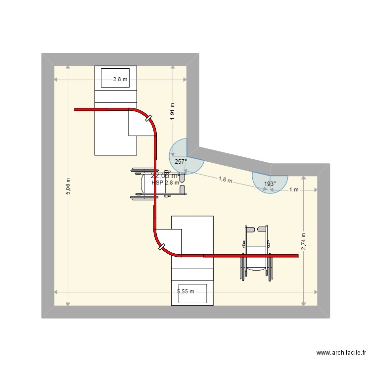 EPAD les jardins d iroise  d idron rails ch double . Plan de 1 pièce et 22 m2
