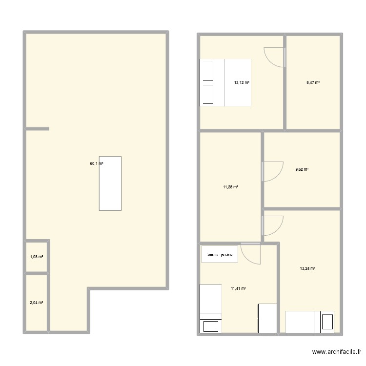 chambre enfants. Plan de 9 pièces et 130 m2