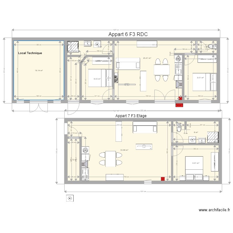 Le moulin 24 09 2019  Appart 6 F3 RDC et 7 F3 Etage. Plan de 0 pièce et 0 m2