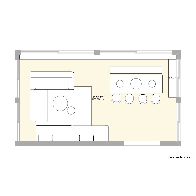 Veranda. Plan de 1 pièce et 45 m2