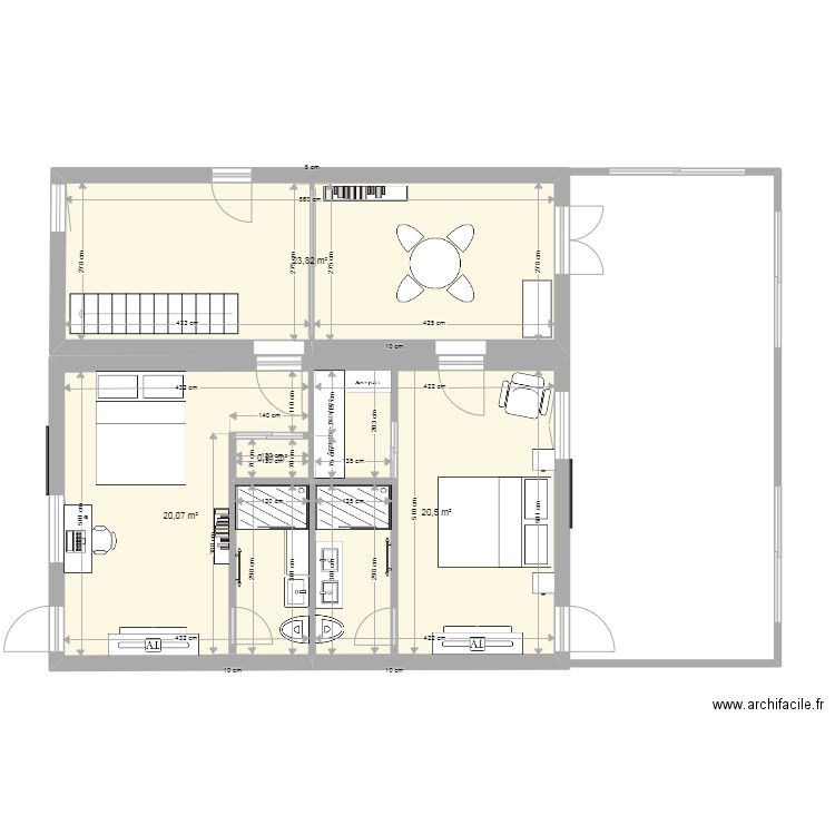 Chauvigny gite 3. Plan de 4 pièces et 65 m2