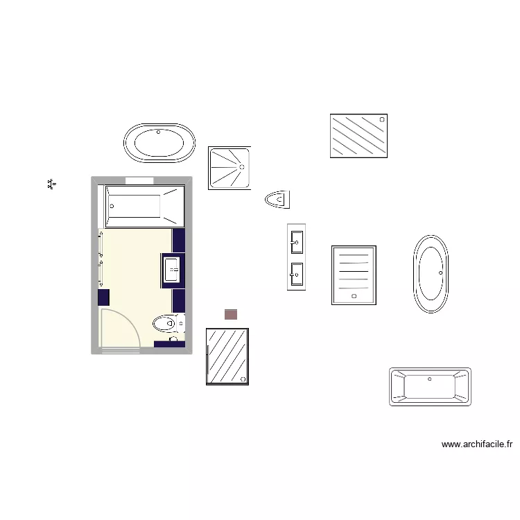 Salle de bain test. Plan de 1  et 6 m²