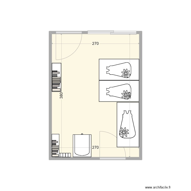 Chambre enfants. Plan de 1 pièce et 10 m2