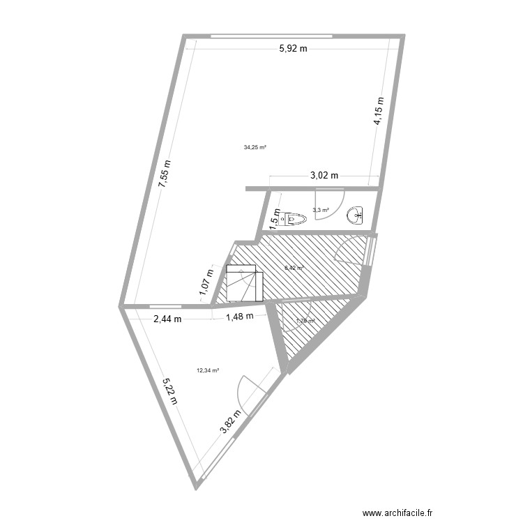 salle TU. Plan de 5 pièces et 58 m2