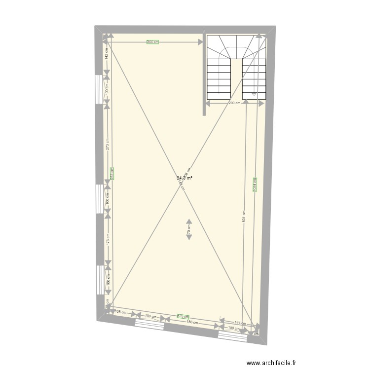 plan boucherie 1 er etage de base. Plan de 1 pièce et 54 m2