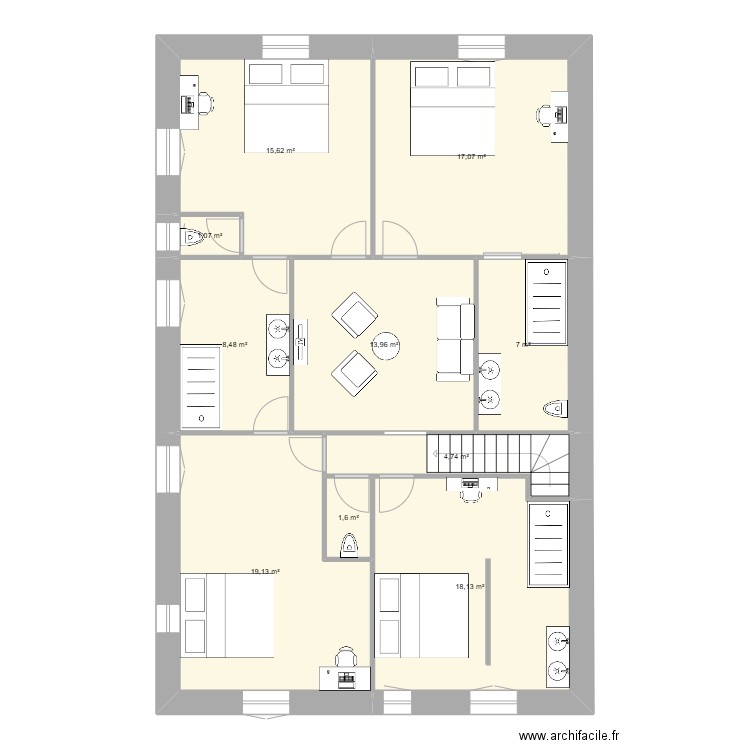 Gite CHARBUY ETAGE. Plan de 10 pièces et 107 m2