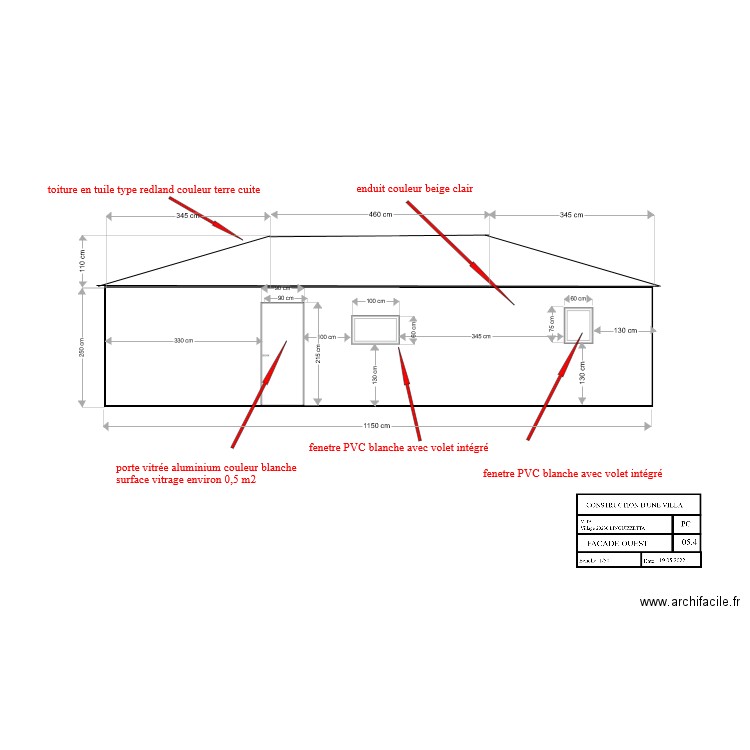 facade ouest corrigee. Plan de 0 pièce et 0 m2